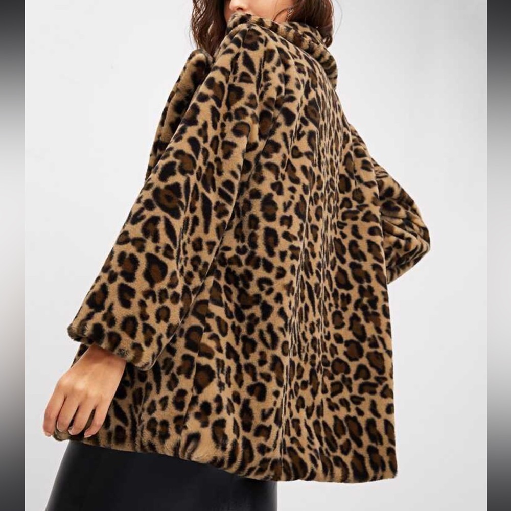 Faux Fur Jacke Animal Leopard Print Coat S-L NEW - Picture 3 of 5